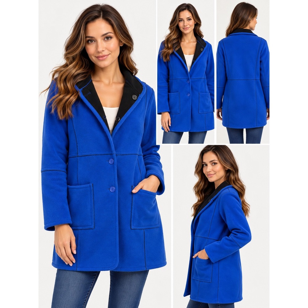 Susan Graver SG Sport Royal Blue Fleece Coat Bonded Lining Pockets Small